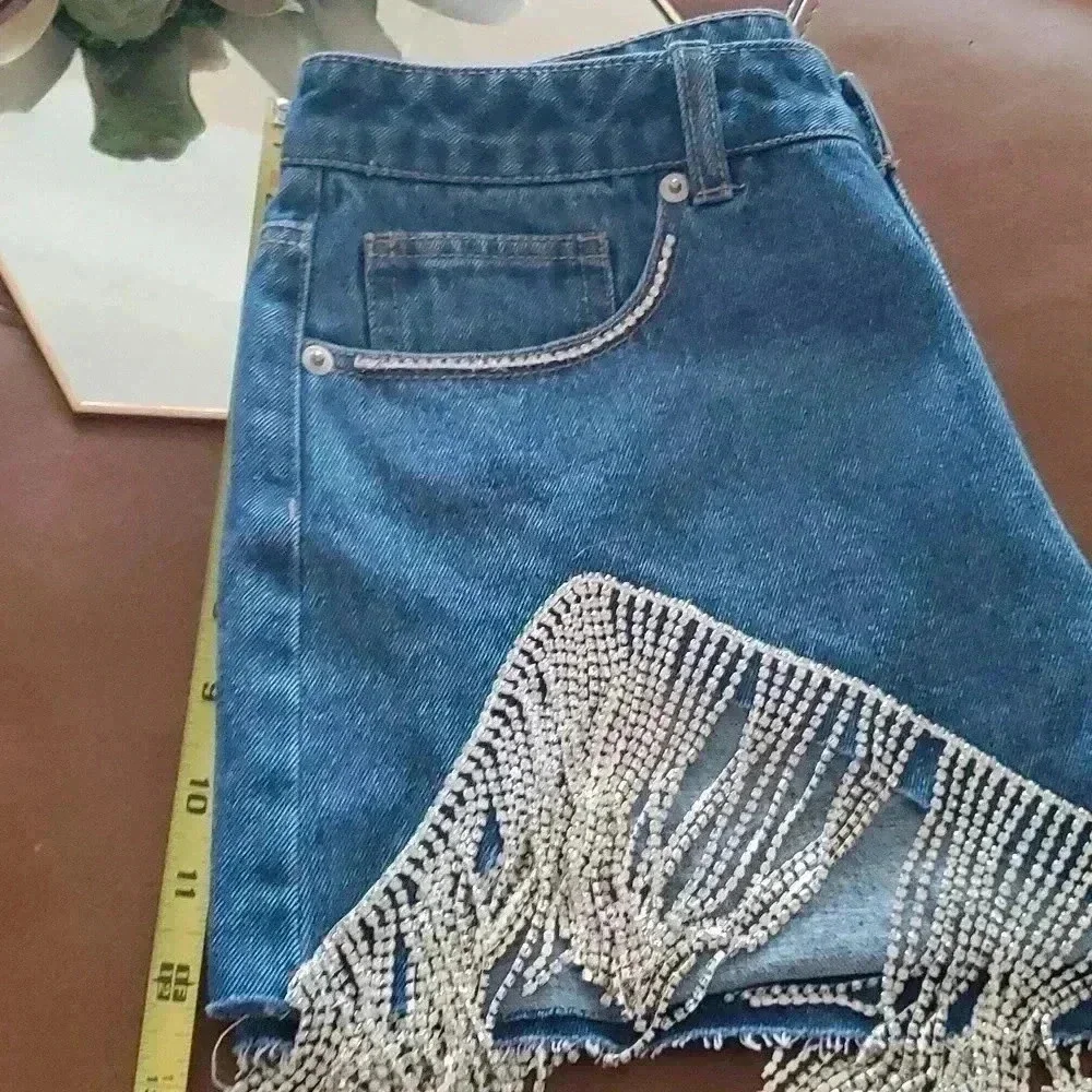 Rhinstone jean shorts